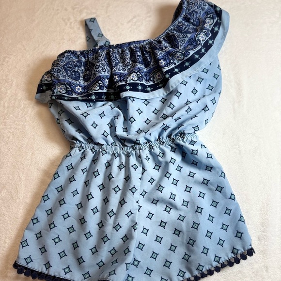 Sequin Hearts Blue Geometric Kids Romper - Picture 2 of 4